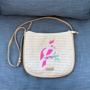 Vera Bradley Cream Crossbody Bag with Pink Parrot